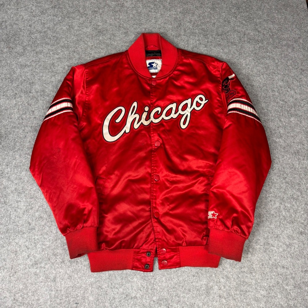 Starter Chicago Bulls Satin Varsity Jacket Mens Medium Red Windy City Bomber